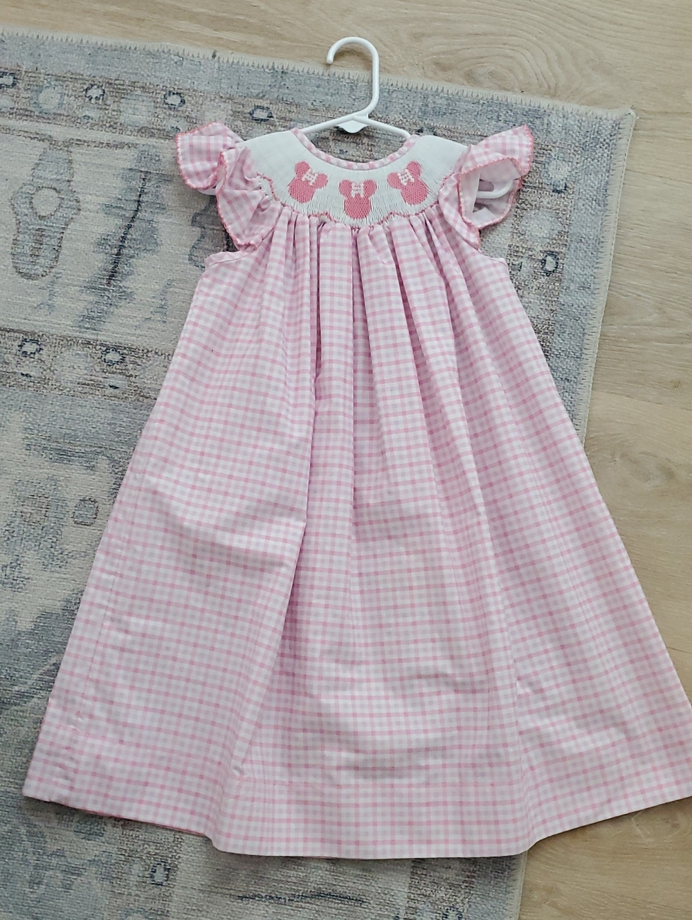 Classic Whimsy Toddler Girl Mouse Ears Smocked Embroidered Pink Plaid Dress Sz3T